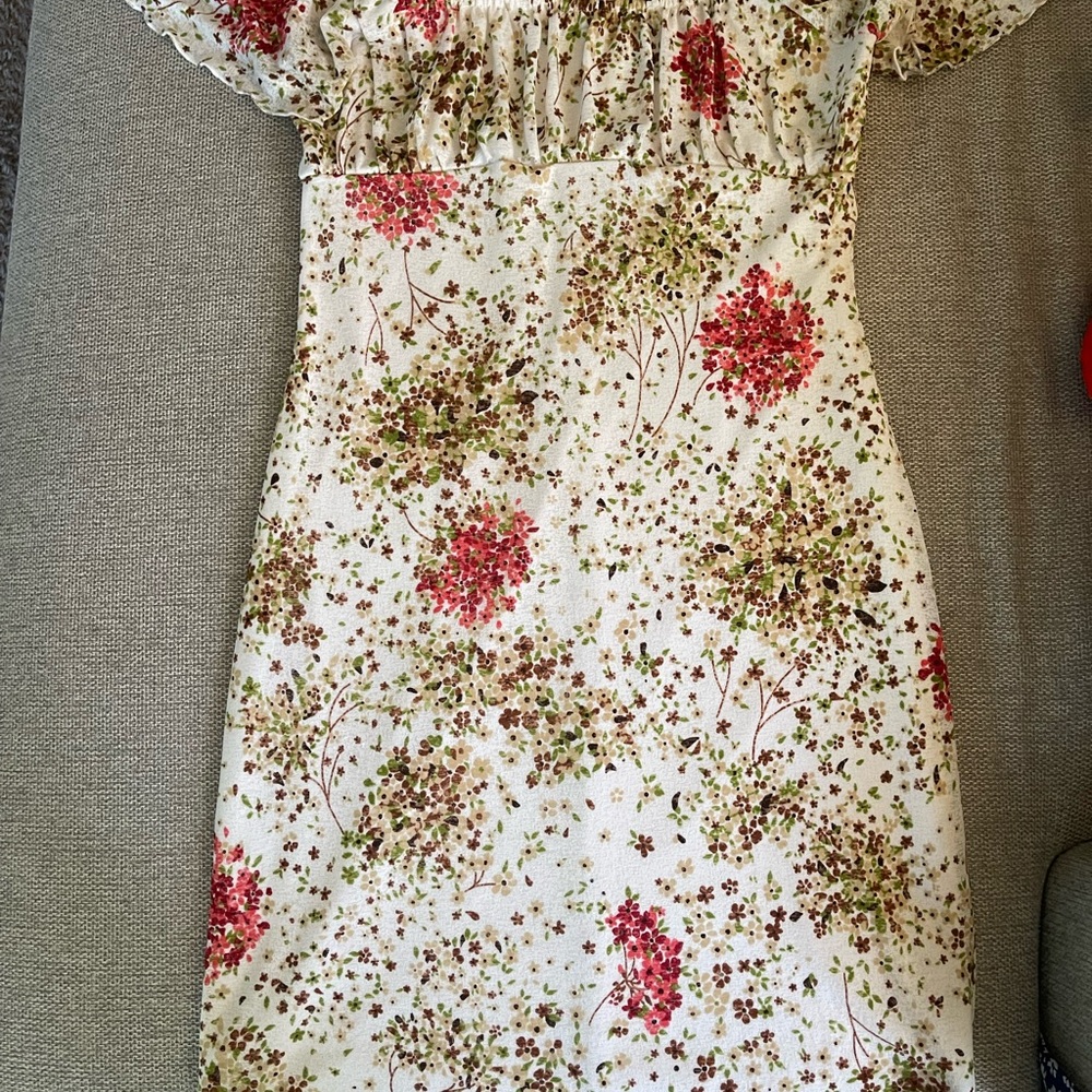 Floral Midi Dress - Cream and Red